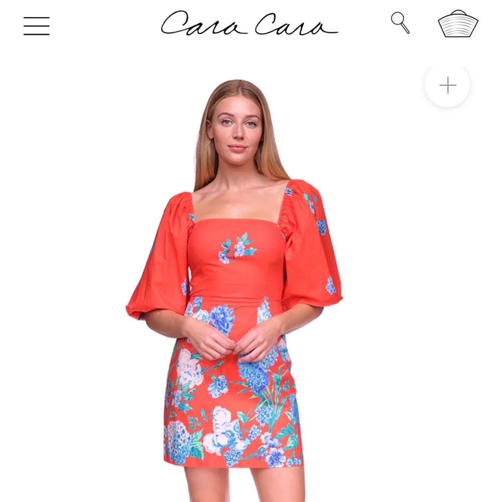 Cara Cara Coral Floral Mini Dress with Blue & Green Print
